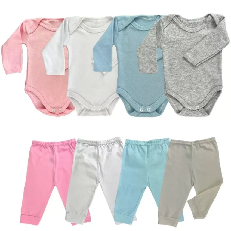 kit 4 peças mijão calça e body manga longa infantil bebe masculino e feminino